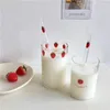 Water Bottles 300 ML Cute Strawberry Glass Cup High Borosilicate Milk Drinking Glasses With Straw Creative Student Glasss Bottle