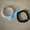 Bracelets à maillons en forme de cœur, fait à la main, brille dans la nuit, ensemble de Couple avec couronne, breloques perlées pour hommes et femmes, cadeau d'amoureux Fluorescent