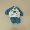 Clothing Sets 2024 Winter Plush Children's Korean Cute Bear Print Velvet Top Pants Two Piece Set For Girls Boys