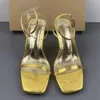 TRAF Shine Goud Hoge Hakken Sandalen Voor Vrouwen Party Vierkante Neus Enkelbandje Hakken Elegante Geknikte Slingbacks Pumps Gala Schoenen 240119