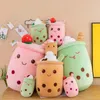 24~70cm Ice Cream Bubble Tea Plushies Down Cotton Squishy Pearls Boba Fruits Juice Drink Bottle Cute Eyes Food Pillow Kids Gift 240122