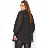 Plus size manga longa plissada primavera outono elegante camisa feminina solta oversize preto tamanho grande trabalho escritório túnica blusa 6xl 7xl 240202