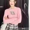 Women's Knits & Tees designer Xiaoxiangfeng Pink Knitted Cashmere Camellia Round Neck Sweater 2023 Spring New Flower High Heels Top P2I2