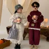 Coréen hiver enfants garçons 2 pièces vêtements ensemble coton velours lettre col roulé haut en vrac polaire solide pantalon enfants garçon survêtement 240118
