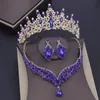 Luxe Paarse Kristallen Sets Bruidssieraden voor Vrouwen Kroon Oorbel Ketting Bruiloft Tiara Bruid Dubai 240202