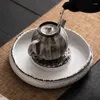 Tea Trays Ink Pottery Silver Color Ceramic Water Storage Type Pot Holder Platform Table Ceremony Tray Service