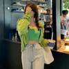 Kvinnors stickor ihålig ut stickad kofta 2 -stycken Set Women Spring Autumn 2024 Croped Camisole Short Tops Green Long Sleeve Camis Ribbed