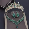 Luxe Paarse Kristallen Sets Bruidssieraden voor Vrouwen Kroon Oorbel Ketting Bruiloft Tiara Bruid Dubai 240202