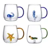 Bouteilles d'eau 4 pièces 3D cadeau de saint-valentin pour les filles tasse en verre forme animale ménage petit déjeuner jus clair tasse mignon thé lait