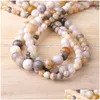 Jewelry Other Natural Bamboo Leaf Agates Stone Loose Round Ball Beads For Diy Necklace Bracelet Making Findings Bead Length 38Cm Dro Dhv3E