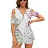女性のTシャツDNA水彩画アート二重ヘリックス遺伝ファッションジップオフショルダートップショートスリーブ女性シャツ