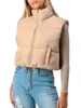 Women's Padded Vest Sleeveless Solid Color Zip Up Crop Puffer Gilet Winter Warm Quilted Coat Outwear 240131