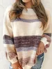 Plus Size Casual Sweater Womens Colorblock Long Sleeve Round Neck High Stretch Jumper 240202