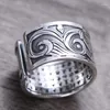 Küme halkaları 999 Saf Gümüş Takı Sterling Heart Sutra Ring Erkekler Geniş sazan kuyruğu