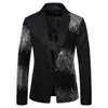 Styl Błyszcząca czarna cekinowa Glitter Suit Men Men Slim Fit Single Button Blazer Jacket Męs Party Stage S2XL 240124