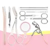 Ensemble d'outils faciaux, 10 pièces, recourbe-cils, couteau de mise en forme des sourcils, aiguille d'acné, cueillette des oreilles, ciseaux pour cheveux du nez, 240124
