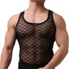 Herrtankstoppar mode män underskjortor sexig transparent ärmlös fast färg gym muskel väst underkläder underkläder tankar topp