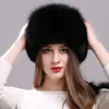 Real Fox Fur Hat for Women with Leather Top Mongolian Princess Hat with Pompom Winter Warm beanie Russian Cap Bonnets for Women 240123