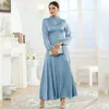 Etniska kläder 2024 Spring Fashion Women Long Sleeve Satin Maxi Dress Elegant Dubai Abaya Muslim Kaftan Ramadan Eid Jalabiya Vestidos Robe