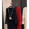 Casual Dresses Women Solid Split Year Shirt Unique Beautiful Knitted Dress Early Spring Sweater Long Robe Female Clothing
