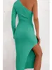 Vestidos casuais WannaThis malha um ombro elegante para mulheres encolher lado split sexy bodycon verão outono sólido y2k roupas