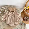 Ins Autumn Baby Girls Rompers Floral Corduroy Spliced ​​Lace Broder Långärmad spädbarn Girls Born Girls Outfits 240118