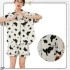 Kvinnors sömnkläder Kvinnor Cotton Nightgown Pyjama Set Two Piece Cow Print Short Sleeve LoungeWear Button Down Tops Shorts Summer