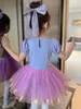 Stage Wear Robe de danse violette Enfants Fille Mesh Tutu Costume de danse de ballet Paillettes Gymnastique Justaucorps Ballerine Performance Dancewear