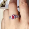 Anneaux de cluster Plaqué or 18 carats Bague rubis pour fiançailles 0,5ct 4mm 6mm Argent naturel 925 Bijoux de pierres précieuses