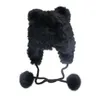 Xthree Rabbit Fur Hat Knitted Winter Balaclava with Ears Caps women bomber Hat Ear Flap Casuare Winter trapper Hat