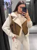 Traf Autumn Female Fashion Faux Leather Lambool Patchwork ärmlös Vest Jacket Tjockning Varma zip Waistcoats Coat 240125