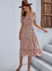 Party Dresses Bohemian Floral Midi Dress For Woman 2024 Sexy Cut Out Summer Holiday Long Petal Sleeve Beach Sundress Vestidos