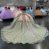 Prachtige 3D Bloemen Strik Quinceanera Jurken Baljurk Uit De Schouder Lovertjes Kant Kralen Sweet 15 Vestidos De XV Anos