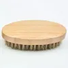 Boar Bristle Hair Beard Brush Hard Round Wood Handle Anti-static Boar Comb Hairdressing Tool For Men Beard Trim Customizable fy3848 02