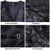 Hitie designer jacquard seda mens colete sem mangas cintura jaqueta puro preto floral colete pescoço gravata hanky abotoaduras conjunto para homem 240119