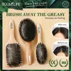 Brosse Cheveux Femme Brosse à cheveux en poils de sanglier femmes peignes pour cheveux Brosse démêlante brosse à cheveux en bois peigne de barbier Brosse de Massage du cuir chevelu 240117