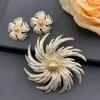 Kolczyki stadninowe Vintage Spinning Snowflake Słoneflower Brooch