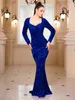 Long Sleeve Padded Sequin Maxi Dress Floor Length Sparkle Stretch V Neck Mermaid Formal Evening Night Party Gown Royal Blue 240118