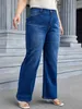 Plus Size Jeans mit weitem Bein für Damen, hohe Taille, Baggy-Jeans für Damen, hoch dehnbar, gerade Damen-Jeans, Denim-Hosen, gerade, locker, 240202