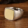 BOCAI REAL S925 Silver smycken Frosted Gold Smooth Trend Simple Square Wide Face For Man and Woman Ring Exquisite Gift 240119