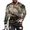 2023 Vintage Print T-shirt 3d Klok Shirt Lange Mouw Casual O Hals 5xl Katoen Oversized Tops Tee Man Kleding 240130