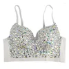 Tanks Femmes Femmes Sexy AB Coloré Pour Strass Bustier Crop Top Push Up Bijoux Bralette Glitter Club Party Corset Soutien-Gorge