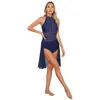 Stage Wear Costume de danse lyrique pour femmes brillant strass dos nu gymnastique justaucorps robes drapé froncé robe contemporaine moderne