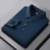 Highgrade Ice Silk Polo Shirt Långärmad hudvänlig tryckning Tshirt 2023 Autumn Fashion Simple Business Handsome Tees Tops 240123