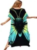 Mulheres Swimwear 2024 Impressão Maxi Vestido Batwing Manga Túnica Primavera Outono Praia Casual Plus Size Mulheres Beachwear Kaftan Cover-ups