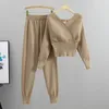Zarif Trailtsuit Seksi İki Parçalı Set Kadınlar Koreli Style Knocted Sırtsız Üst ve Uzun Harem Pantolon Takım Sonbahar Kıyafetleri Y2K 240201