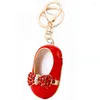 Keychains Metal Crystal Bow Shoes Key Ring Women väska Keyring Car Keychain Porte Clef Charms Handväska Pendant Chaveiros R082