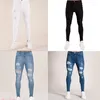 Jeans pour hommes Hommes Taille Haute Denim Crayon Pantalon Slim Solide Couleur Légère Strech Trous Gaine Street Longueur de la cheville 2024 Printemps