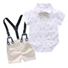0-24M Summer Toddler Boys Gentleman Suit Infant Kids Short Sleeve Bow Tie ShirtSuspender Shorts Casual Baby Boy Clothes Outfits 240124