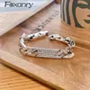 Braccialetti a maglie Foxanry Bracciale a catena spessa con zirconi scintillanti color argento per donne Coppie Regali di gioielli per feste con personalità vintage